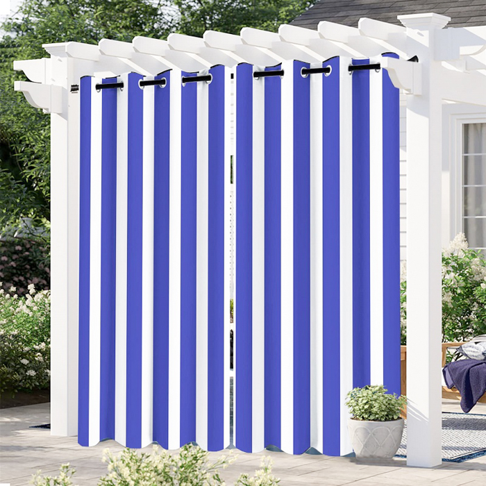 Outdoor Curtains and Drapes, custom-size, Blue stripes, UV protection, 5 years warranty