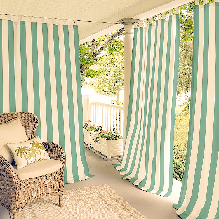 Outdoor Curtains and Drapes, custom-size, Green stripes, UV protection, 5 years warranty