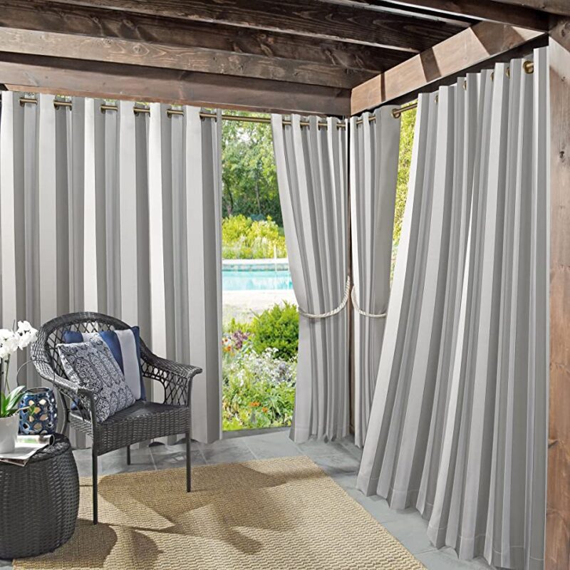 Outdoor Curtains and Drapes, custom-size, Light grey stripes, UV protection, 5 years warranty